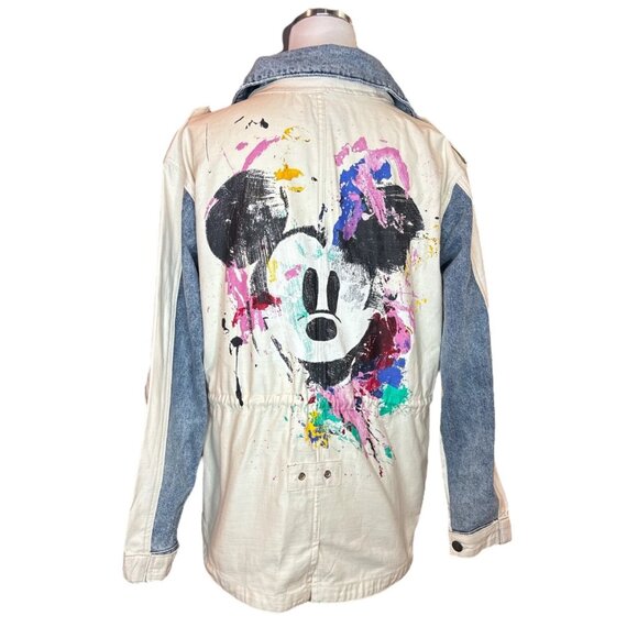 Desigual Disney Mickey Mouse Jean Jacket XS Patchwork Paint Splatter Streetwear - Picture 11 of 16